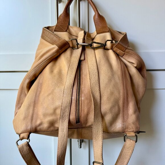 Free People Joey Distressed Brown Leather Backpack Bag (Convertible) - Picture 2 of 5